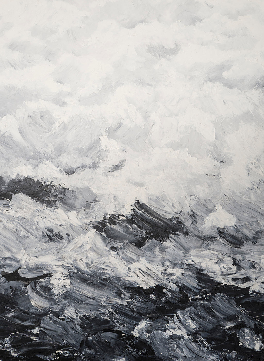 Print: Storm At The Marina by Emily Loke, juxtaposing dramatic imagery with a sophisticated monochromatic palette, Storm at the Marina is a commanding abstract that evokes the raw energy of a tempest over water