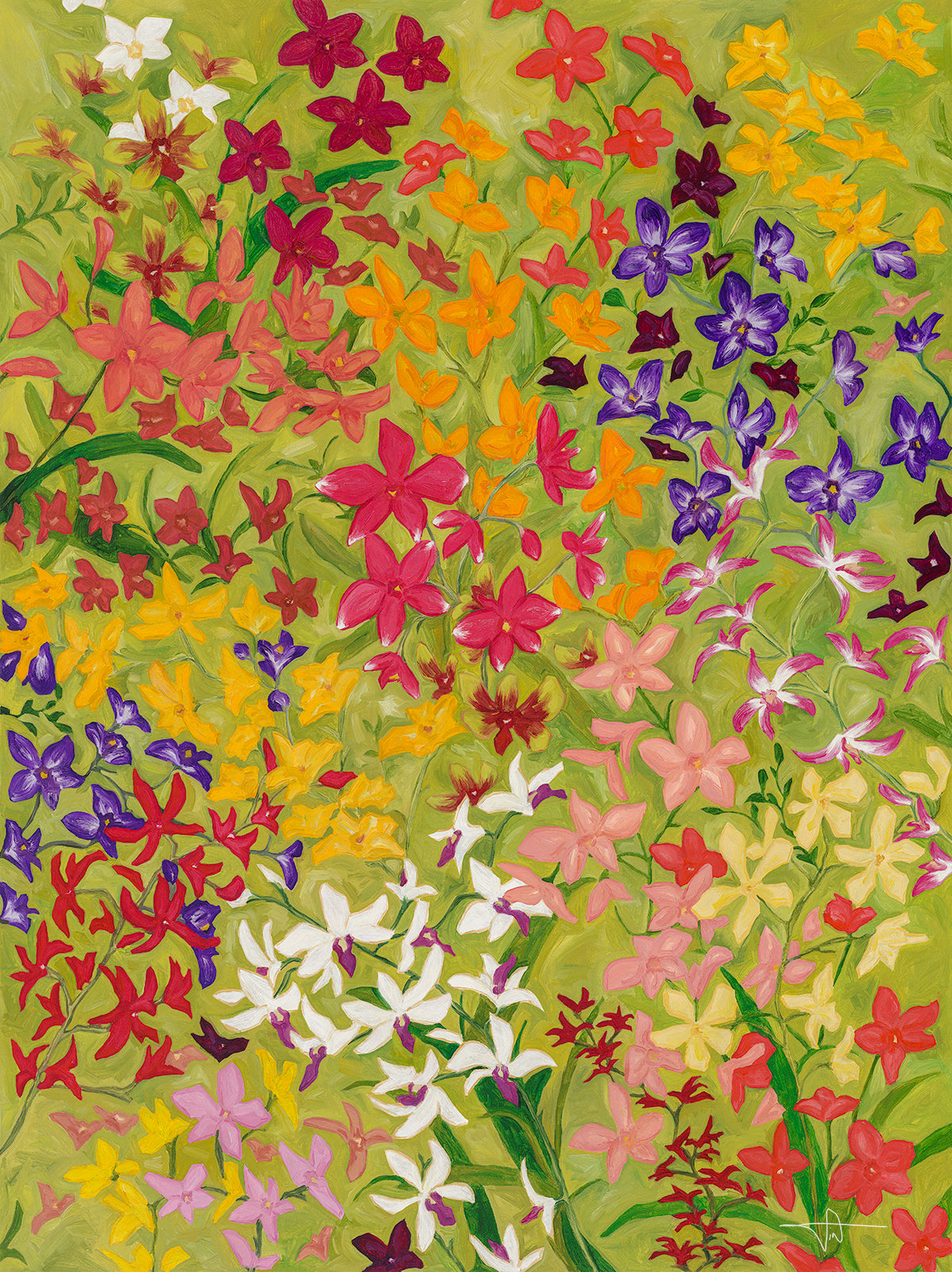 Orchids in the Wind I by Tia Avila, capturing the breathless movement of nature in a garden of orchids