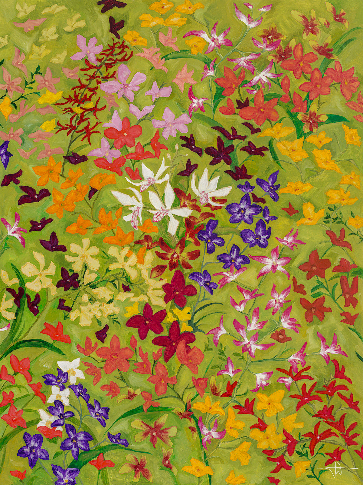 Orchids in the Wind II by Tia Avila, capturing the breathless movement of nature in a garden of orchids