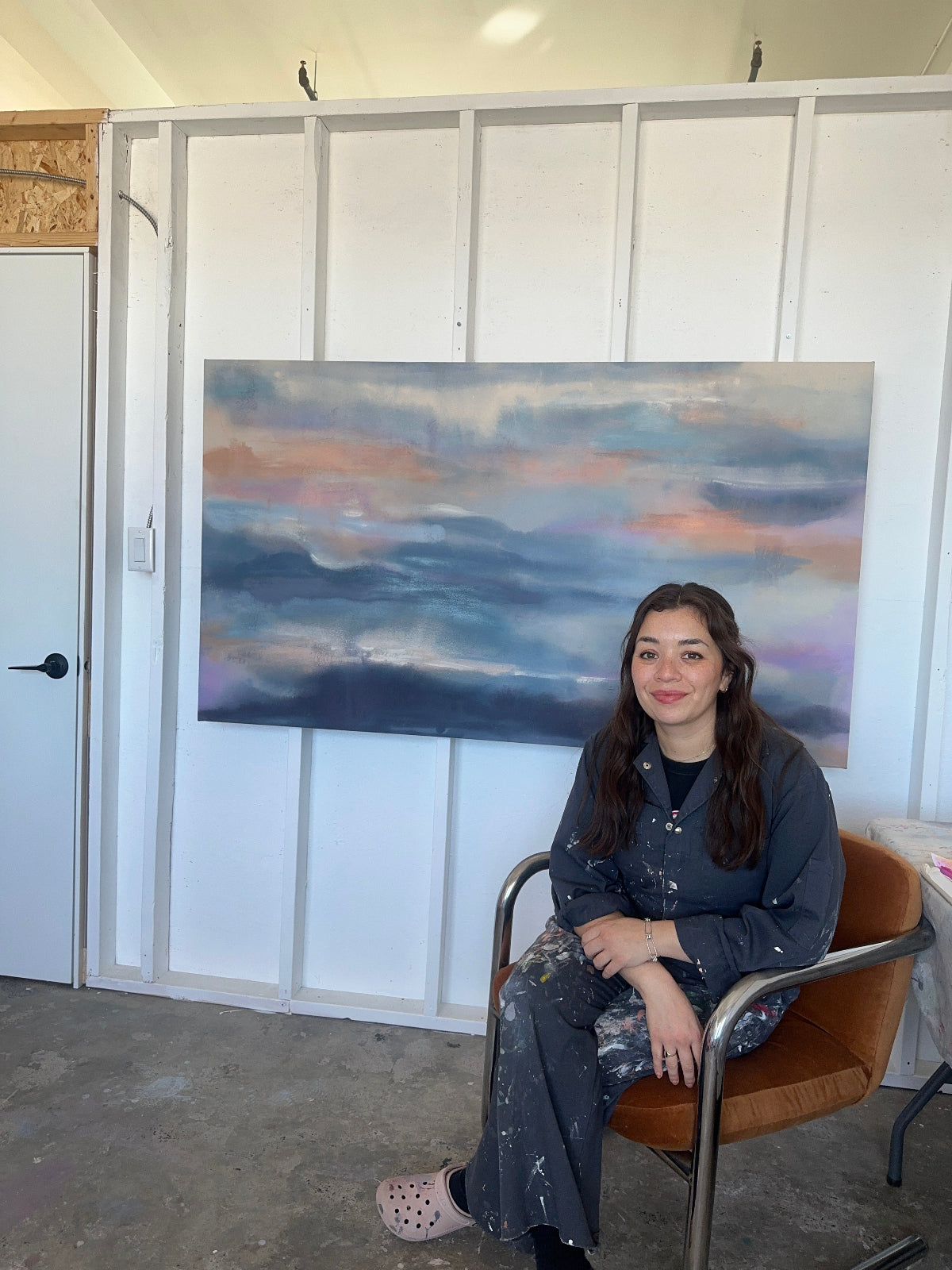 Original Artwork: Daydream No. 1 with artist Melanie Cheung, acrylic, graphite and oil pastel on cotton canvas, evoking the feeling of drifting into that in-between space where one is slipping into a dream, or about to fall asleep