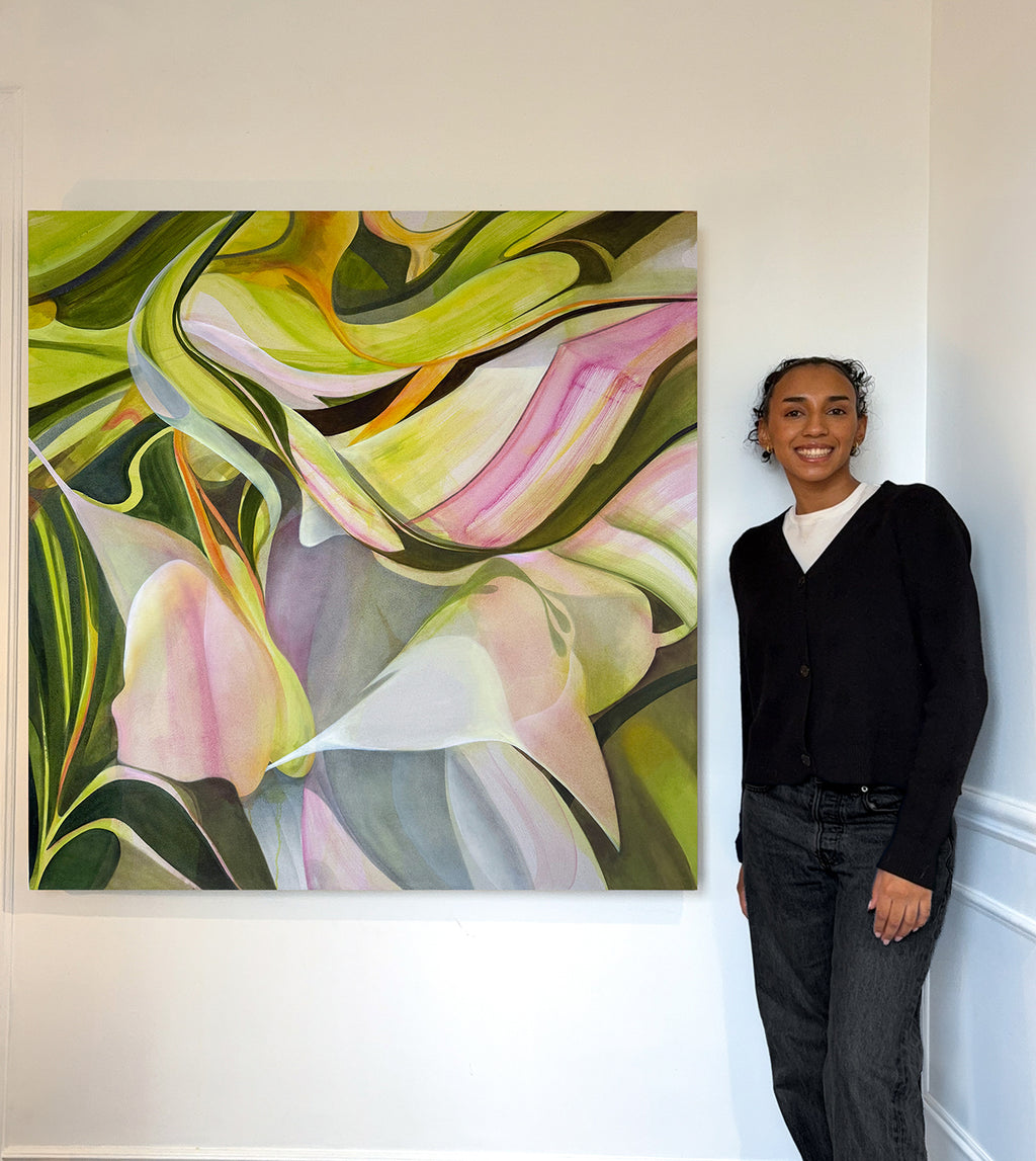 Hush original artwork, oil on canvas, with artist Mya Naidoo