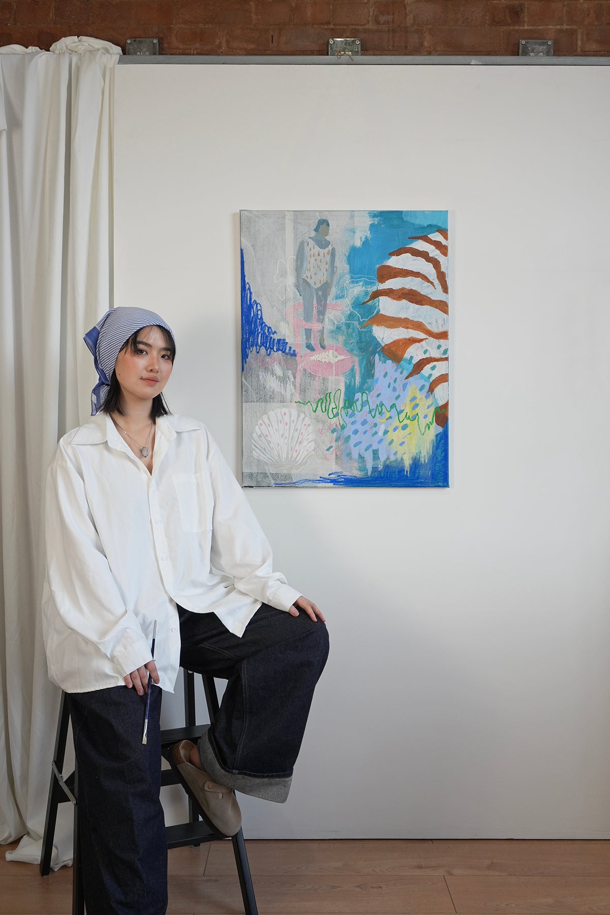 Artwork Underwater with artist Yusha Zhou, acrylic and mixed media on canvas, echoing the sensation of drifting through a dreamlike state