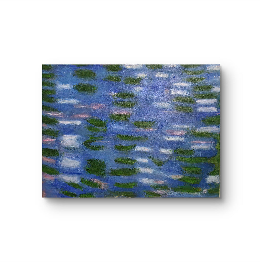 Original Artwork: Still Water, Green Leaves by artist Aimi Kaiya, mixed media on canvas, this work reflects a contemplative connection with nature, expressing stillness and a serene, peaceful presence through subtle layers and gentle movement