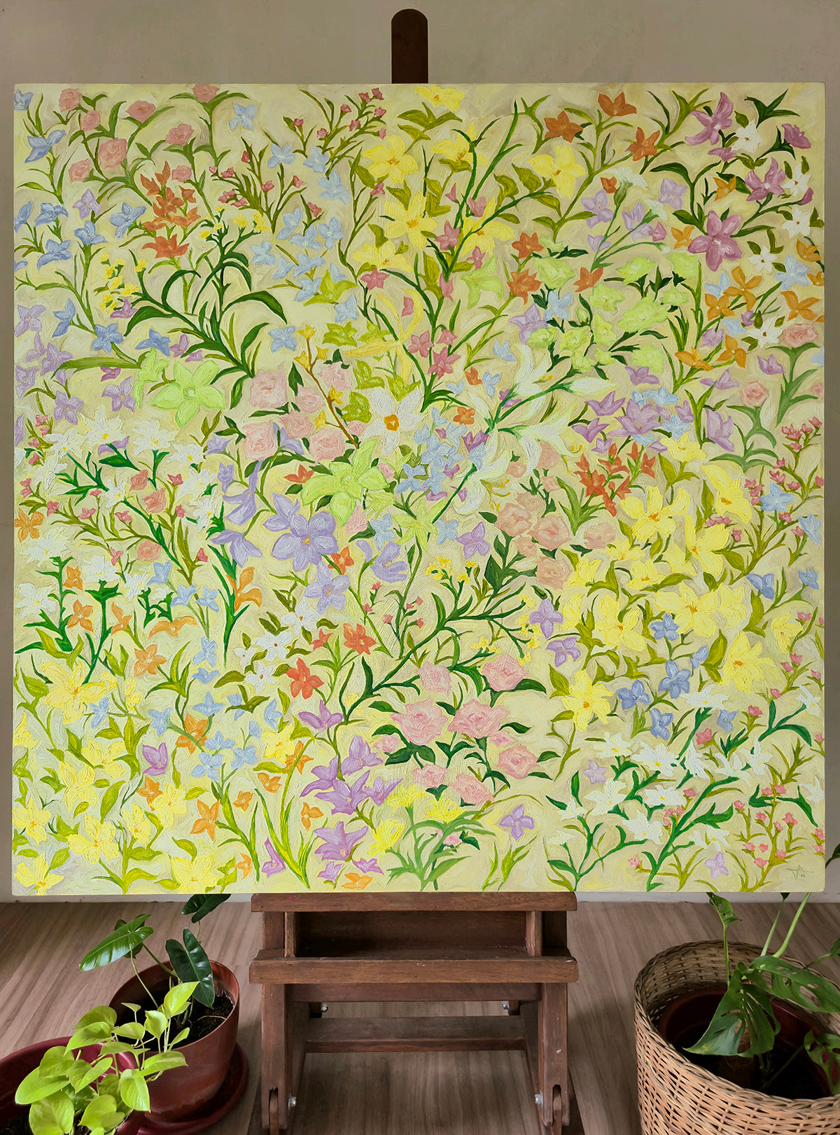 Artwork A Gathering of Wildflowers by artist Tia Avila, oil on canvas, a love letter to why we surround ourselves with flowers