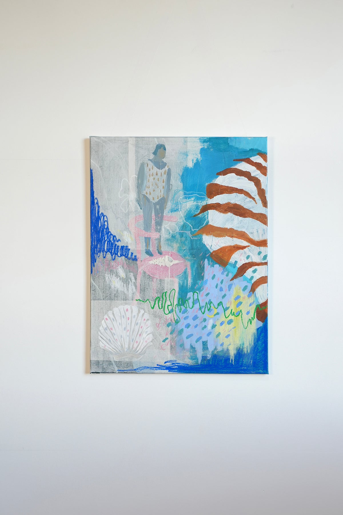 Underwater by Yusha Zhou, acrylic and mixed media on canvas, echoing the sensation of drifting through a dreamlike state