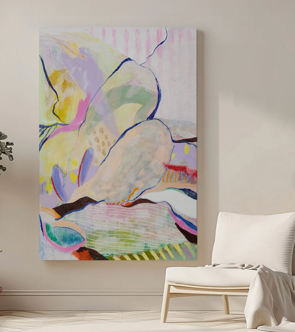 Print: Long Distance by Chen Sands, mixed media, acrylic, watercolour, and oil pastel, celebrates friendships that have stayed true, even when miles apart