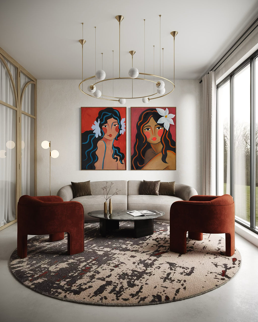 Print: Girl With Magnolia by Emily Loke, executed in rich, warm hues, this painting draws inspiration from the aesthetics of tropical art while celebrating the quiet confidence of a woman who exists on her own terms