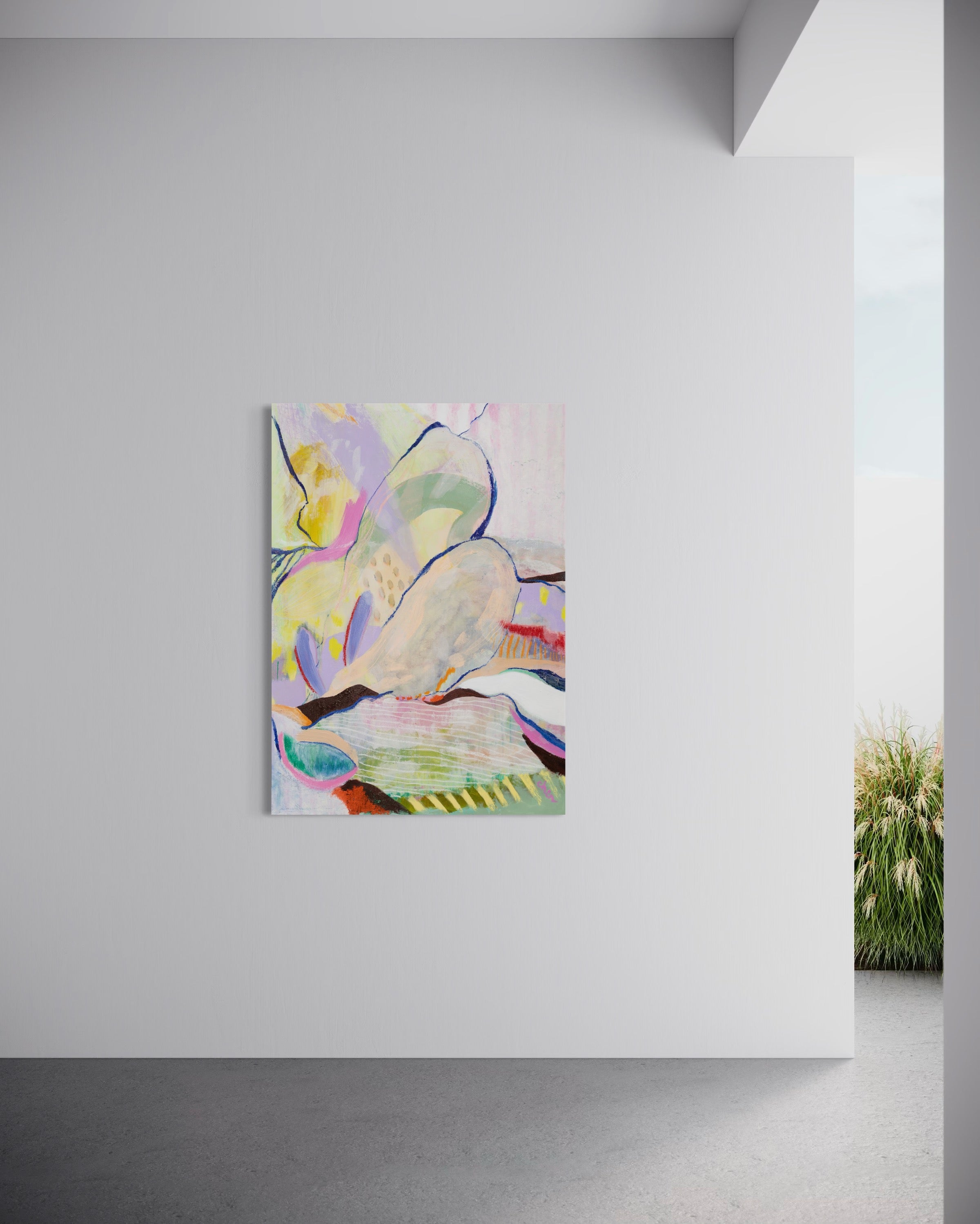 Original Artwork: Long Distance by Chen Sands, mixed media, acrylic, watercolour, and oil pastel, celebrates friendships that have stayed true, even when miles apart