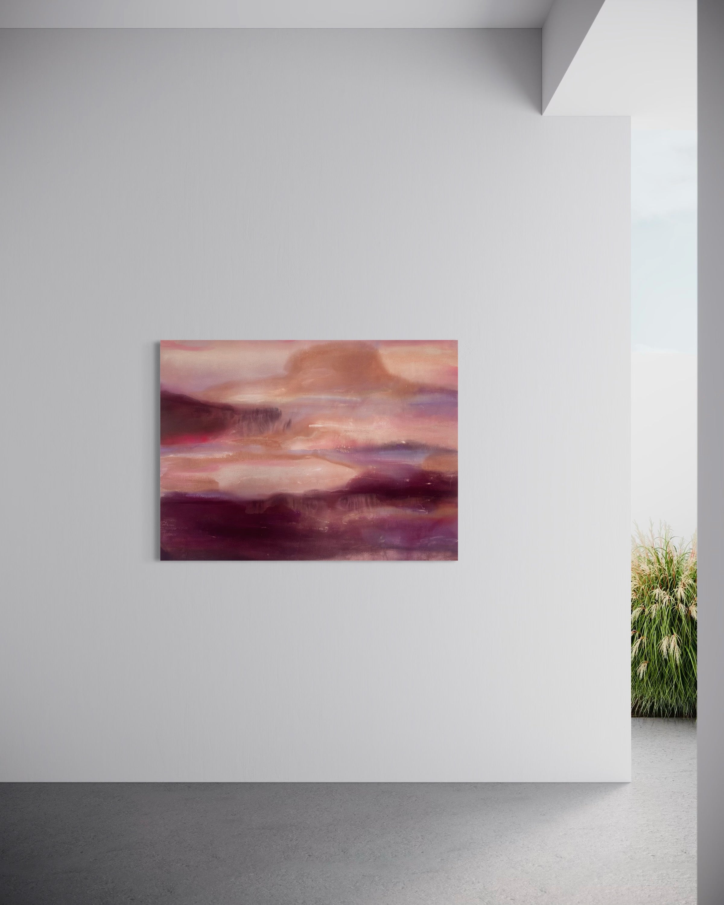 Unknowns No. 1 by Melanie Cheung, acrylic, graphite and oil pastel on cotton canvas, hinting at a landscape that feels familiar, even if we can't pinpoint why